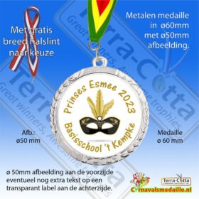 carnavalsmedailles ø60mm met gratis breed halslint, tekst en afbeelding
